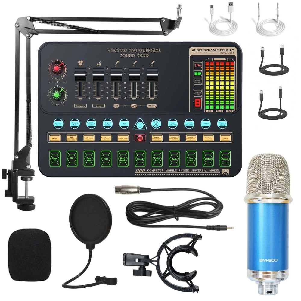 Conjunto de Microfone Microfone Condensador de Estúdio, Ideal para Karaokê em Pc MDUG (azul prateado)