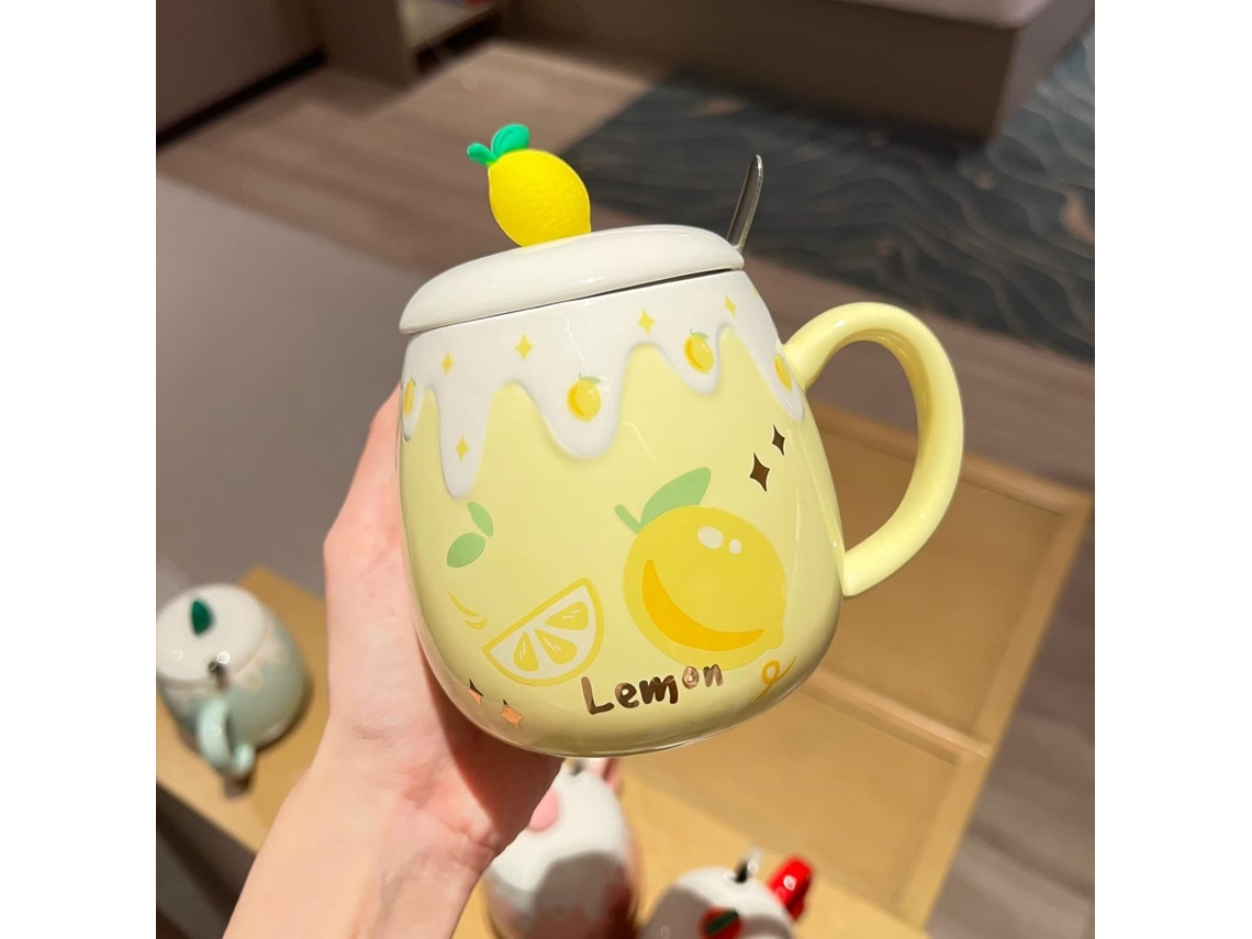 Caneca De Alta Qualidade Com Tampa E Colher, Ideal Para Estudantes Coreanas, Perfeita O Café Da Manhã Em Cerâmica . Aquaforge (caneca Limão)