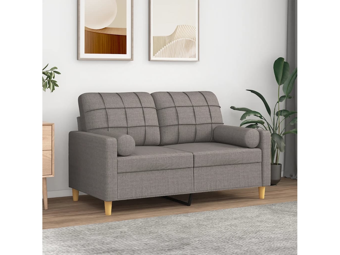 Vidaxl Sofá 2 Lug. +almofadas Decoração 120cm Tecido Cinza-acastanhado