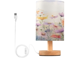 Luminária de cabeceira LED com portas USB, mesa de leitura para quarto, cúpula Tído e base Madeira, escrivaninha para quarto.