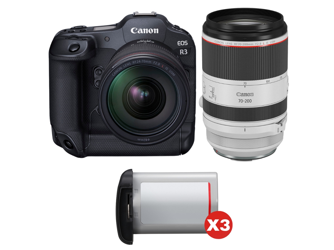 Eos R3 + Rf 24 70mm F/2.8 L Is Usm + Rf 70 200mm F/2.8 L Is Usm + 3 Canon Lp e19 + Ebook “20 Dicas para Fotos Que Impressionam” CANON