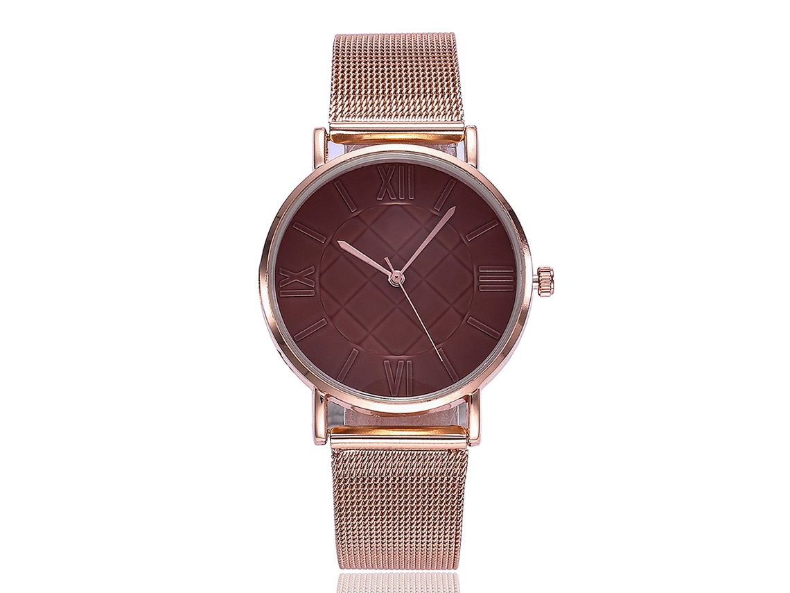 Relógio de Pulso Feminino Vansvar Quartzo com Pulseira de Malha de Liga Marrom