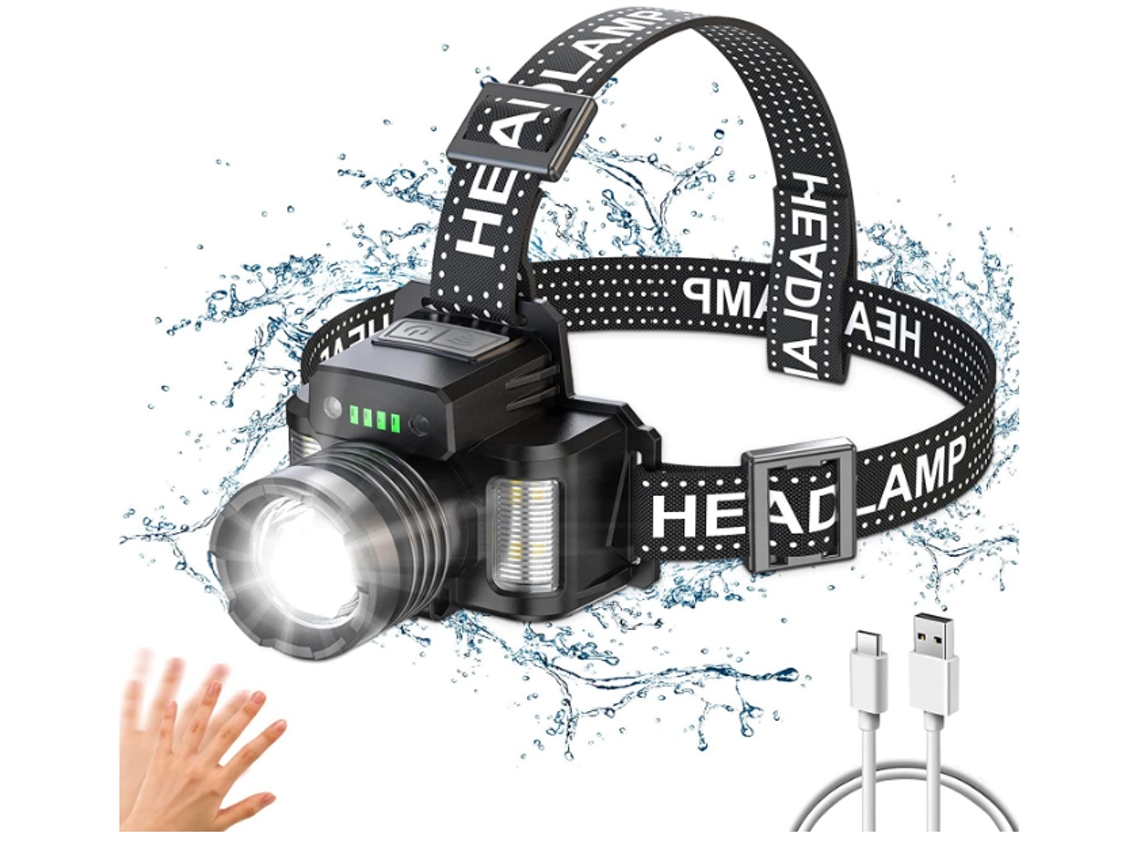 Lanterna de Cabeça,YIZHOOD Lantern-0024 Farol de Led com Controle de Sensor de Movimento com Zoom 18000Lm Preto YIZHOOD