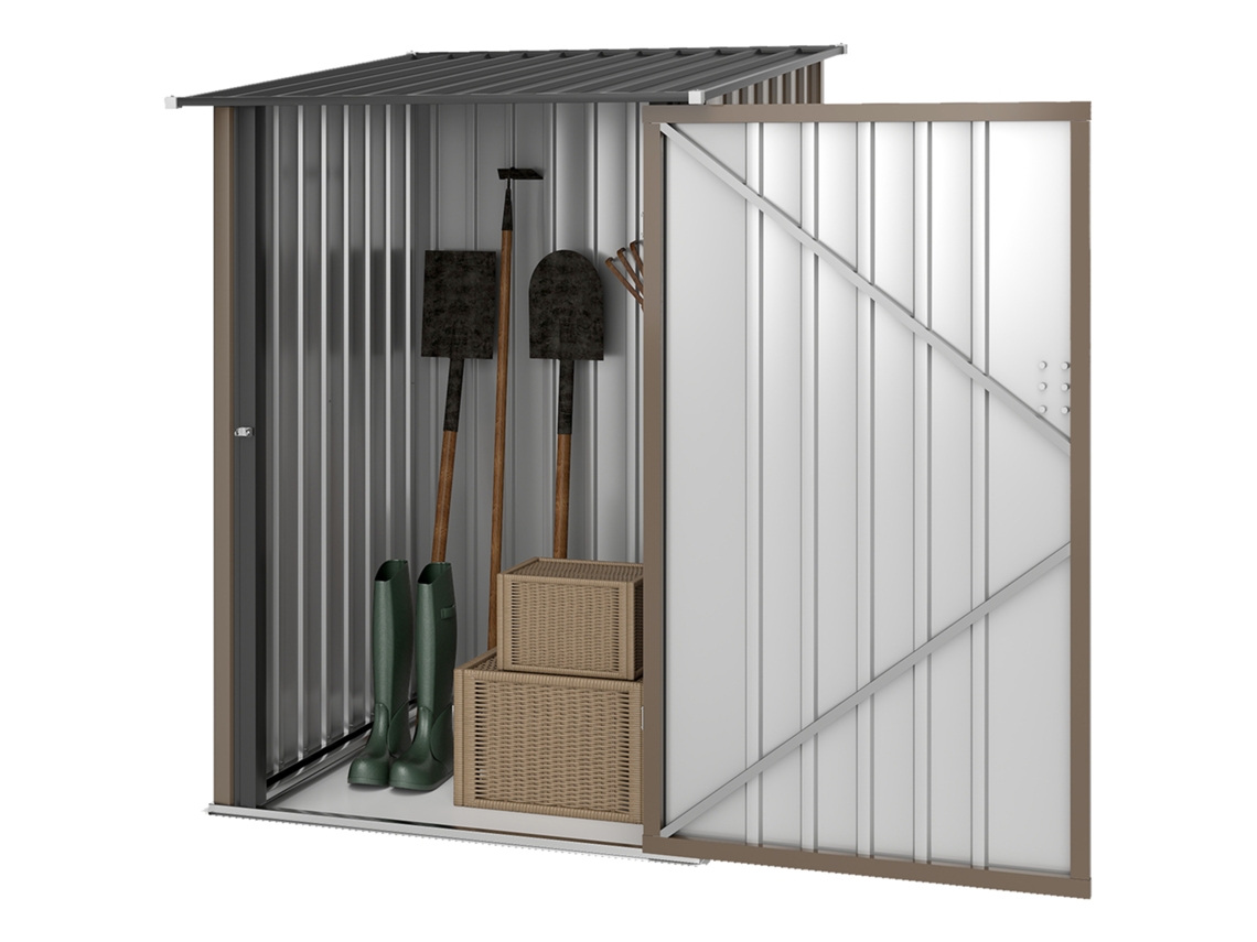 Abrigo De Jardim De Aço Galvanizado Com Porta Fechadura E Teto Inclinado 0,92 M² 100x103x160 Cm Marrom