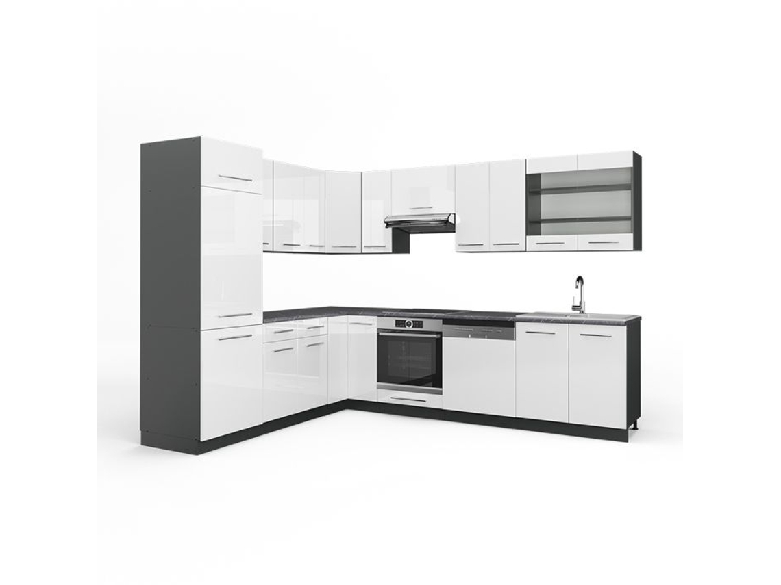 Cozinha de canto Fame-Line, 227 x 287 cm, PT Antracite, Branco brilhante/Antracite, Vicco