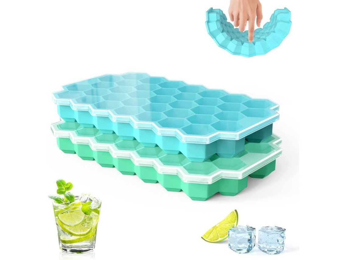 Conjunto de 2 Formas de Gelo de Silicone com Tampas, Azul Céu e Verde Menta, para Resfriar Bebidas | S/MARCA