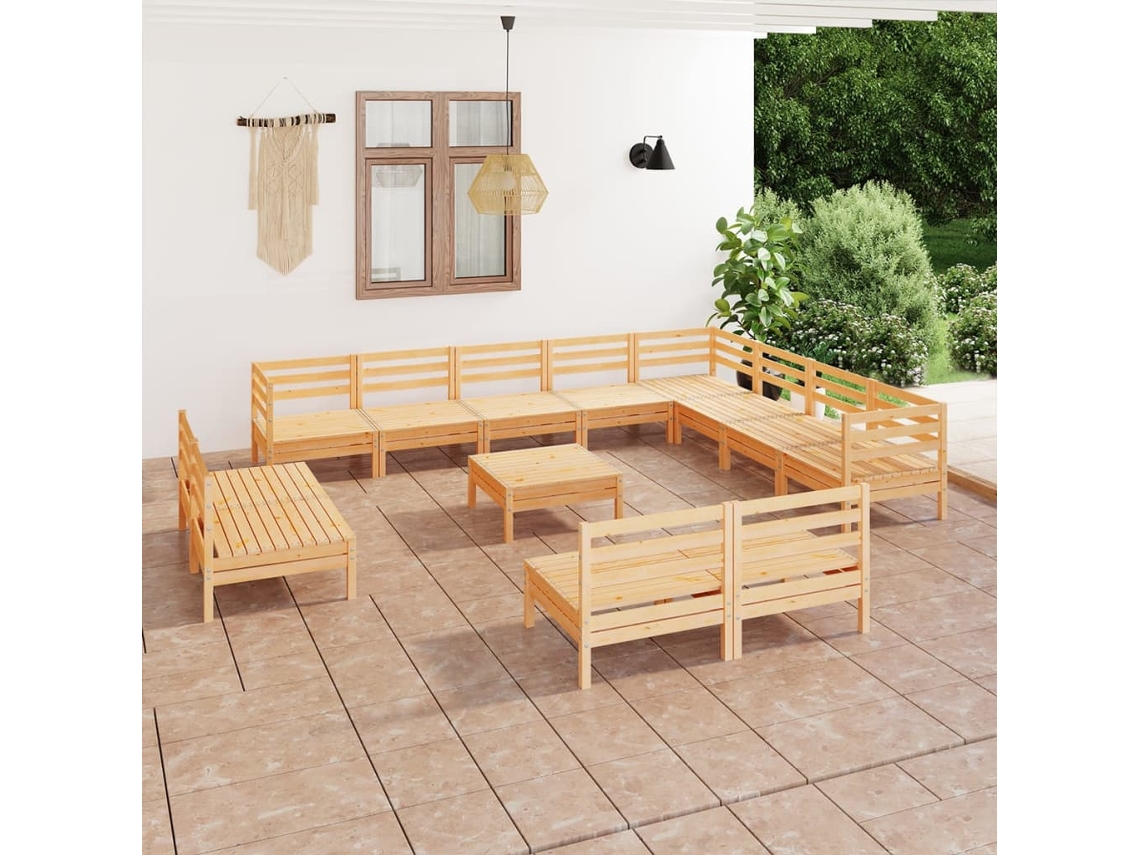 Vidaxl 13 Pcs Conjunto Lounge de Jardim Pinho Maciço