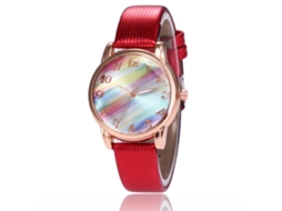 Relógio de Pulso Feminino de Quartzo com Corrente Pu e Mostrador Redondo Vermelho