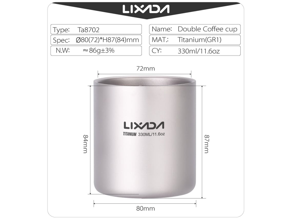 Copo de Titânio 330ml Parede Dupla Lixada