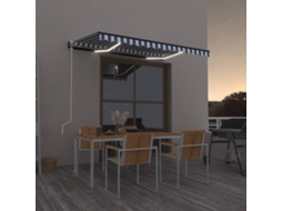 Vidaxl Toldo Automático Led E Sensor De Vento 300x250 Cm Azul E Branco