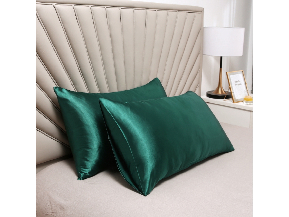 Conjunto de 2 Peças de Fronha de Seda Conjunto de Fronha de Cetim de Seda Gelada-Verde Esmeralda A