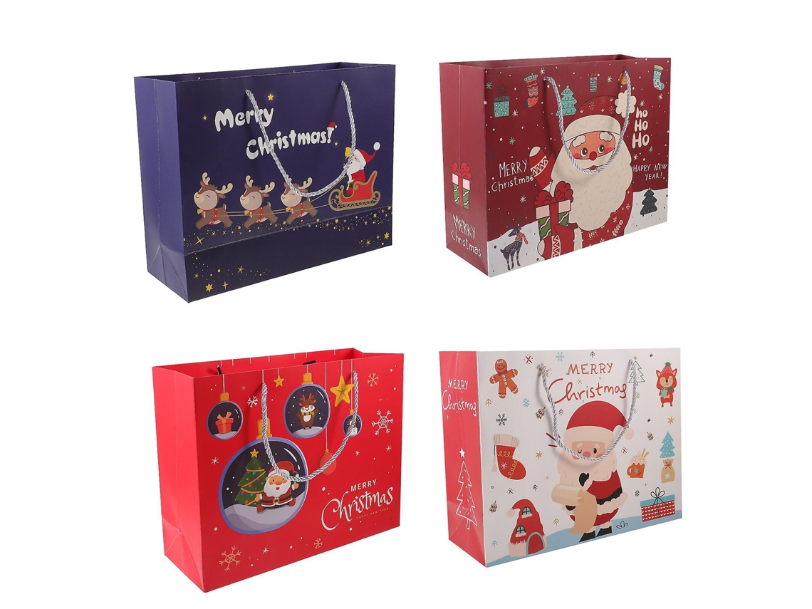 Sacolas De Presente De Natal Com Estampas Festivas (pacote Com 4)