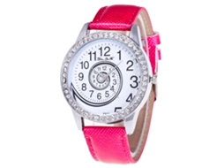 Reloj De Mujer De Cuero Pu Zhoulianfa Con Dijes Cristal Rojo Rosa