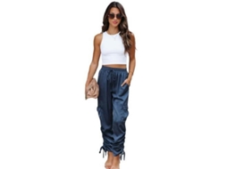 2026-pantalones Jogger De Seda Para Mujer Casual De Cintura Alta Con Bolsillos De Largo L Azul Marino