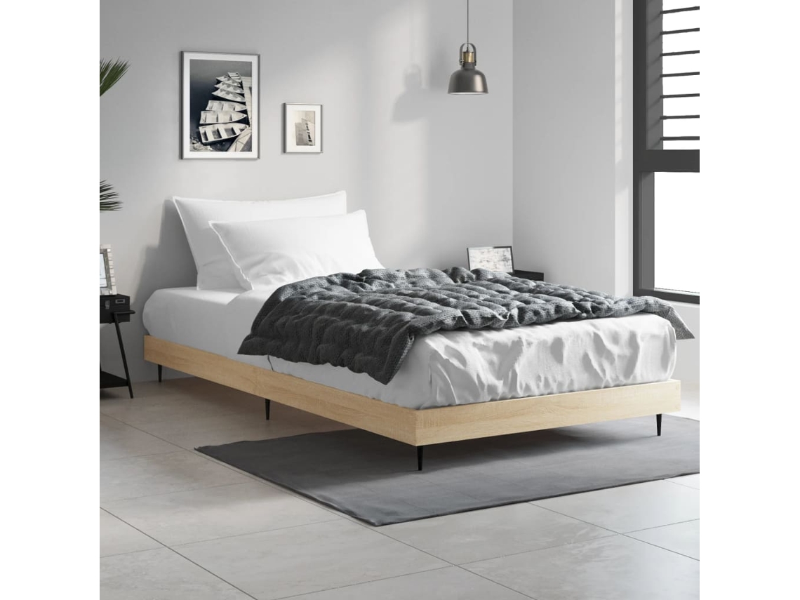 Vidaxl Estrutura Cama S/ Colchão Derivados De Madeira Carvalho Sonoma