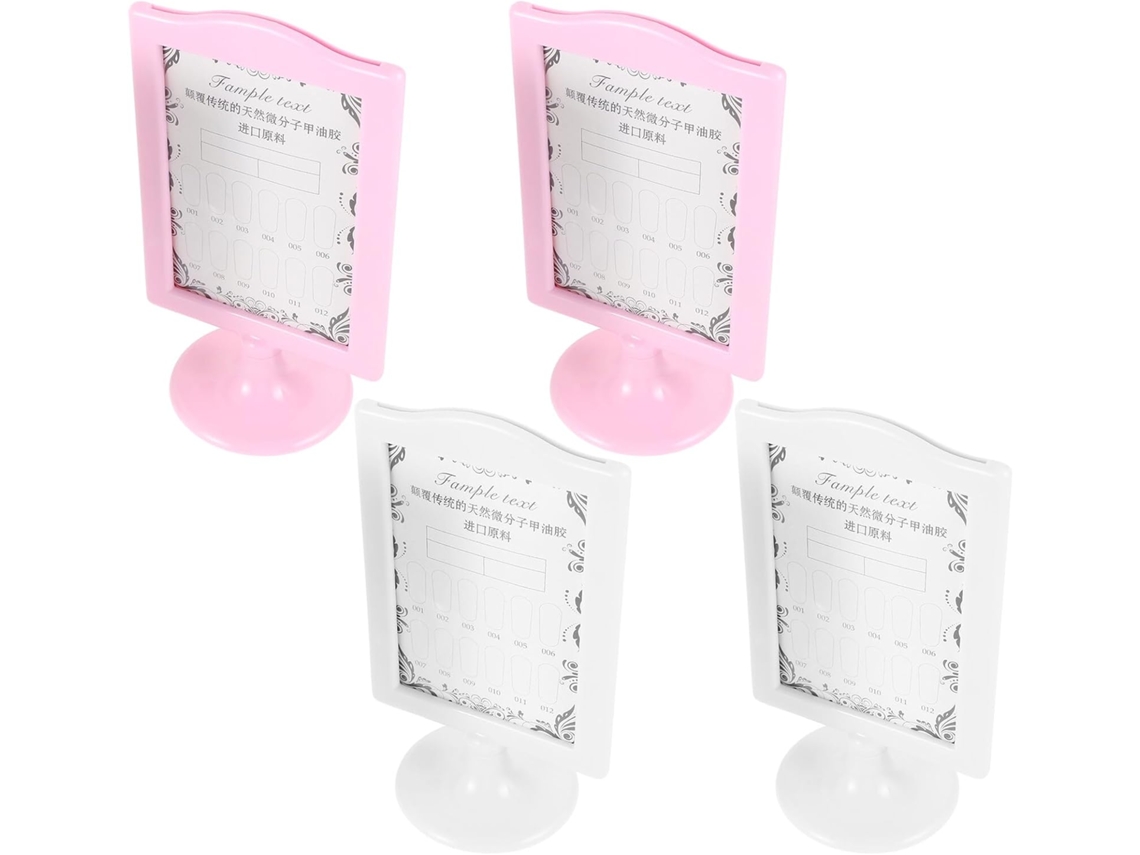 Conjunto 4 Porta Retratos Dupla Suporte Plástico Branco Decorativo Natural Escritório Decoração Face Mesa Rosa GOKOCO