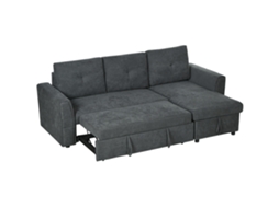 Sofá Três Lugares Função Dormir Com Chaise Acolchoada, Cinza Escuro.