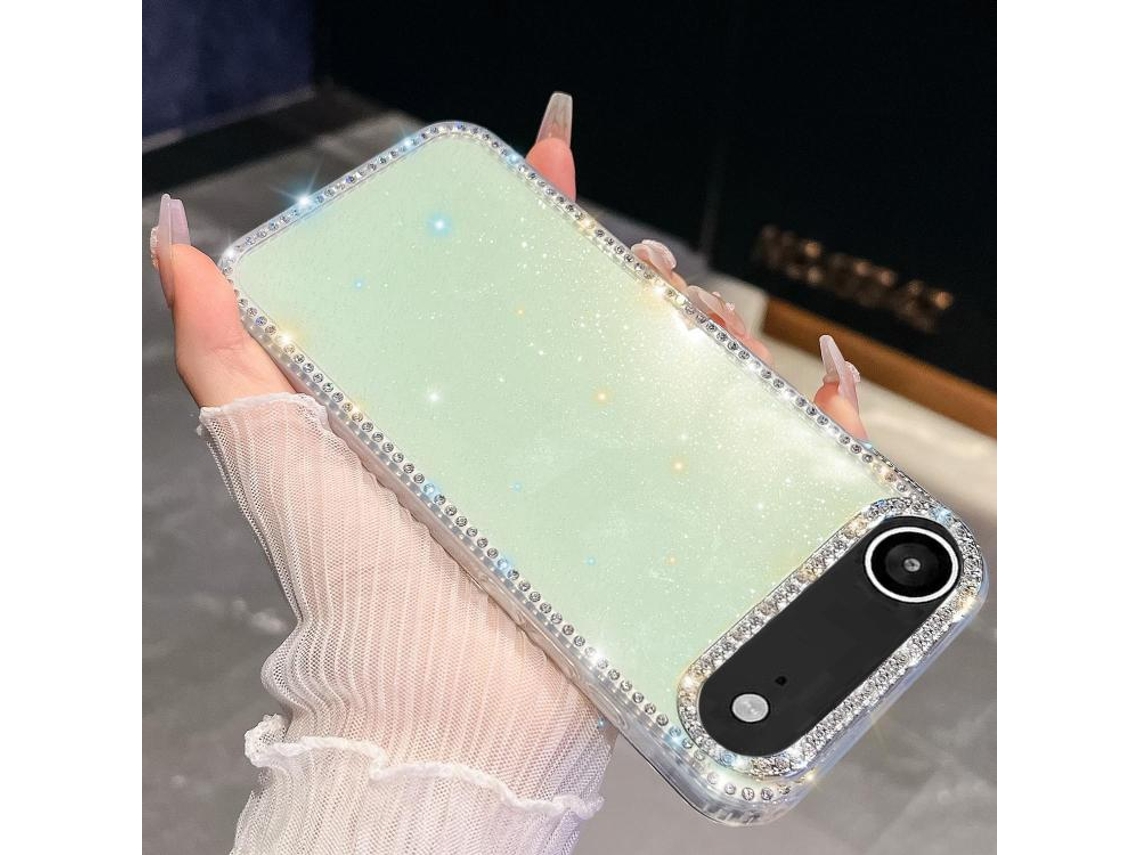 Capa Para Iphone 17 Air Com Glitter De Strass E Absorção De Impacto Nos 4 Cantos.