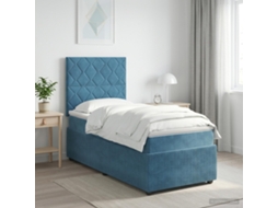Vidaxl Cama Box Com Led E Colchão Azul 90 X 200 Cm Veludo