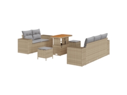 Conjunto 8 Conjunto De Sofá De Jardim Vidaxl Bege Vime Pe (221 X 179 X 85 Cm)