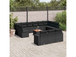 Vidaxl 14 Pcs Conjunto De Sofás P/ Jardim C/ Almofadões Vime Pe Preto