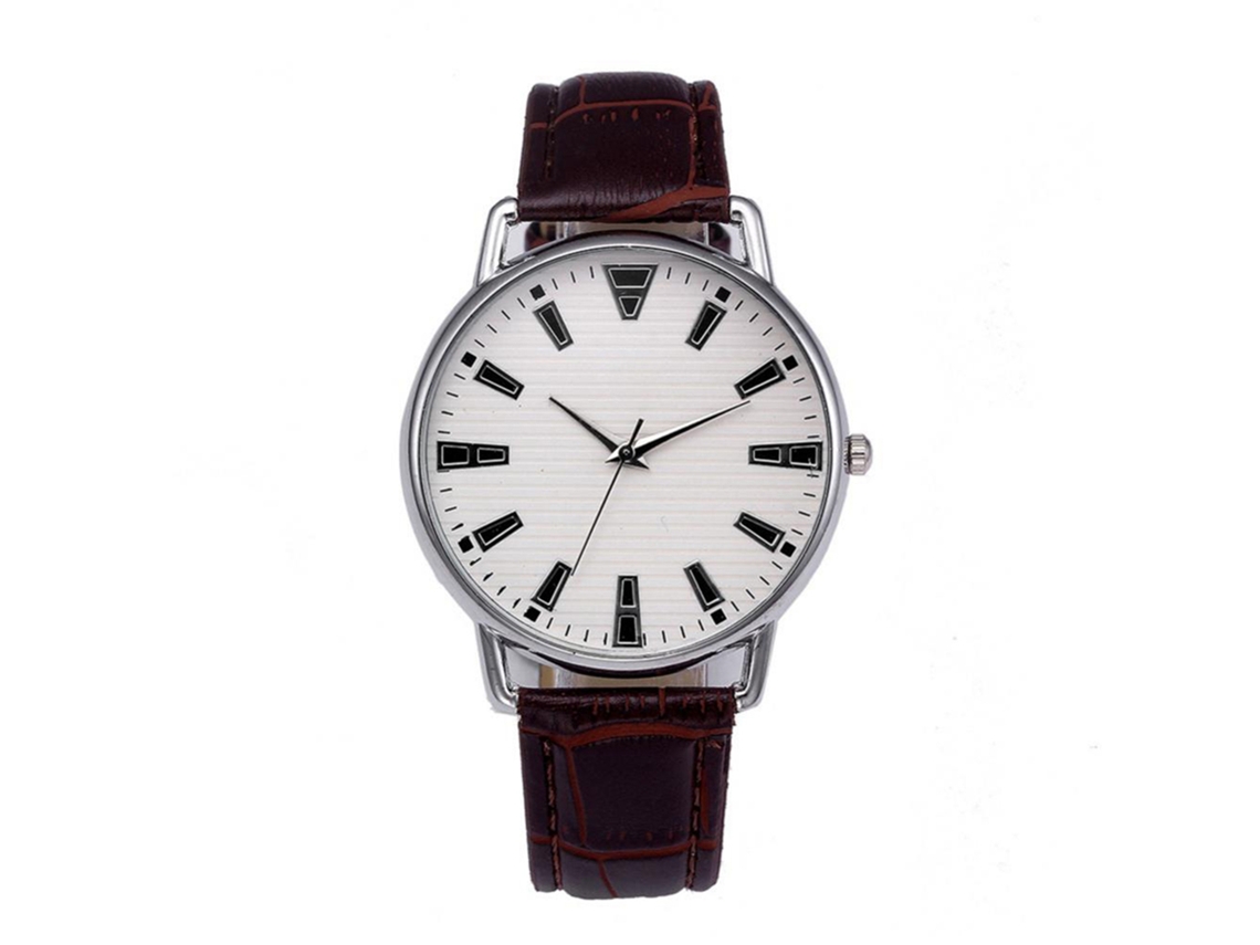 Relógio de pulso analógico clássico vintage de quartzo para homens e mulheres (branco e marrom)