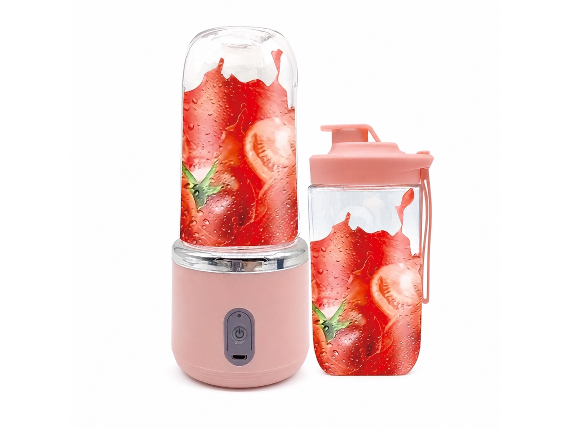 Liquidificador Portátil Sem Fios Recarregável, 1200 Mah, 6 Lâminas, 2 Copos, Rosa-claro
