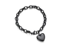 Pulseira Feminina de Corrente Preta com Pingente Coração, Ajustável, Joia Romântica, Presente Ideal para Namorada no Dia Dos Namorados STELASPLEN