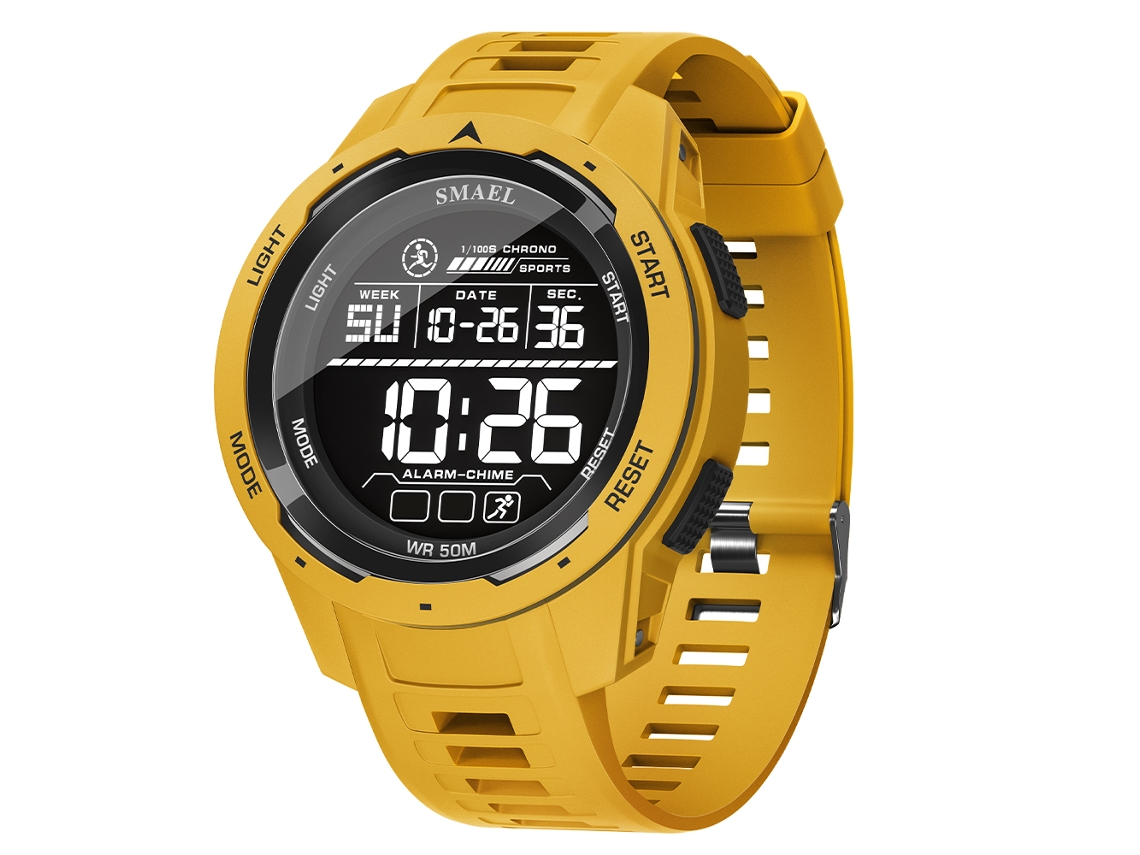 (amarelo) Relógio Esportivo Digital Masculino, Resistente A Choques, À Prova D'água, Com Funções De Parada De Segundos E Alarme.