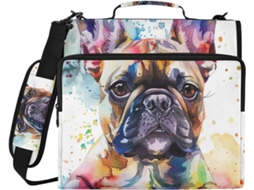 Pasta organizadora com estampa de buldogue francês em aquarela, com zíper, para escola e trabalho, com 3 argolas.