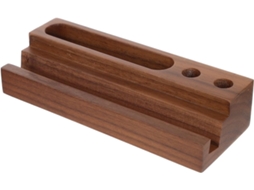 Suporte para Celular Garneck em Madeira de Nogueira, Porta canetas Multifuncional, Organizador Mesa Compacto C