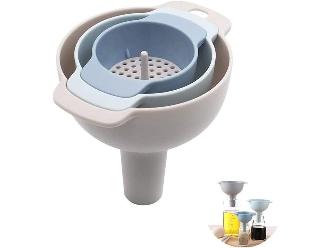 Conjunto de 3 funis Nova Line, com peneira removível, plástico sem BPA S/MARCA