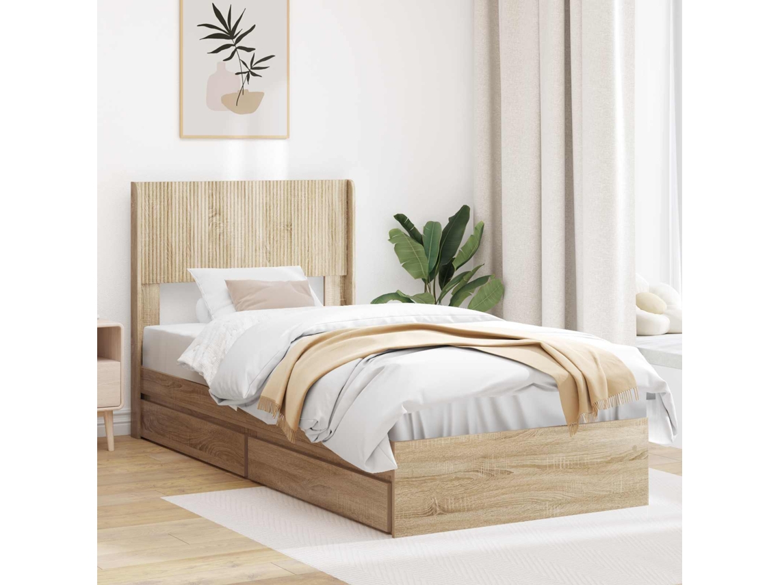 Vidaxl Estrutura De Cama Com Armazenamento E Cabeceira Carvalho Sonoma