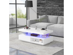 Mesa De Centro Com Led 1 Gaveta E Compartimentos Abertos Estilo Moderno Branco