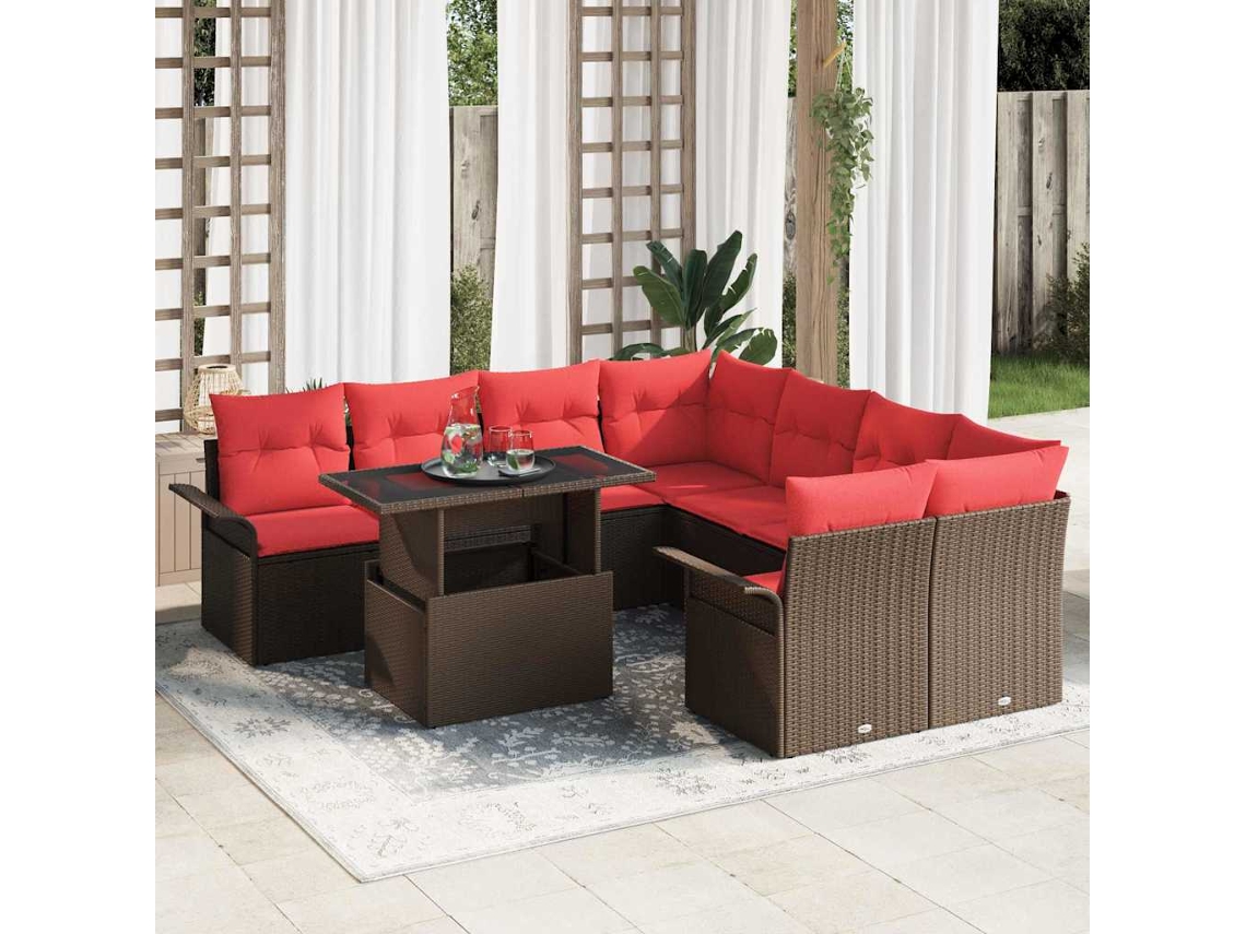 Vidaxl Conjunto De Sofá De Jardim 9 Unid. Castanho Vime Pe