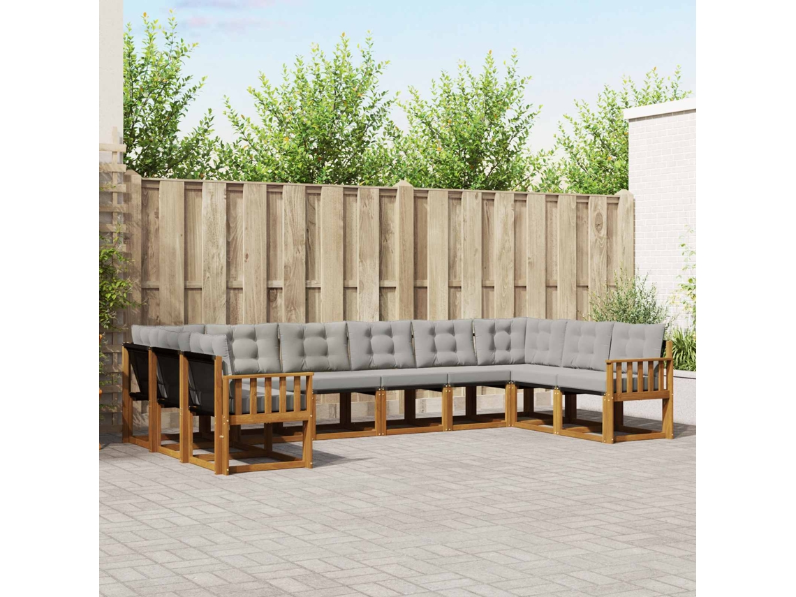 Vidaxl Conjunto De Sofás Para Exterior 10 Unid. Cinza Natural E Claro