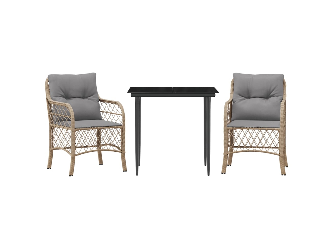 Conjunto Bistrô 3 Pcs com Almofadões Vime Pe Bege Misturado MAISON EXCLUSIVE (3 pcs)