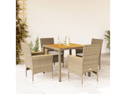 Conjunto 5 Peças Jantar Jardim C/ Almofadões Vime Pe/acácia Bege Dkd Home Decor