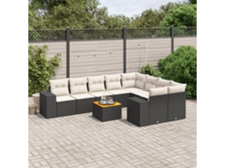 Vidaxl 10 Pcs Conjunto Sofás De Jardim C/ Almofadões Vime Pe Preto