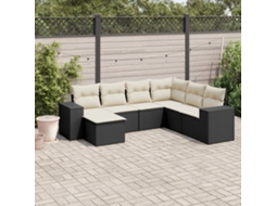 7 Pcs Conjunto De Sofás P/ Jardim C/ Almofadões Vime Pe Preto Dkd Home Decor