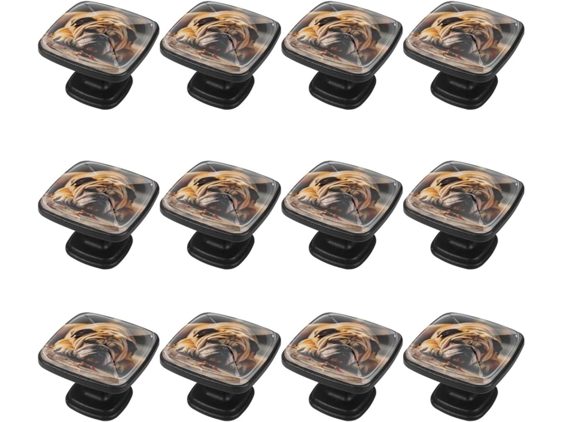 Puxadores Quadrados Para Gavetas De Cômoda, Puxadores Para Armários De Cozinha, 12 Peças, Bulldog Dormindo No Chão
