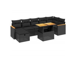Conjunto de 8 sofás de jardim com almofadões Vime Pe Preto MAISON EXCLUSIVE (N/A)
