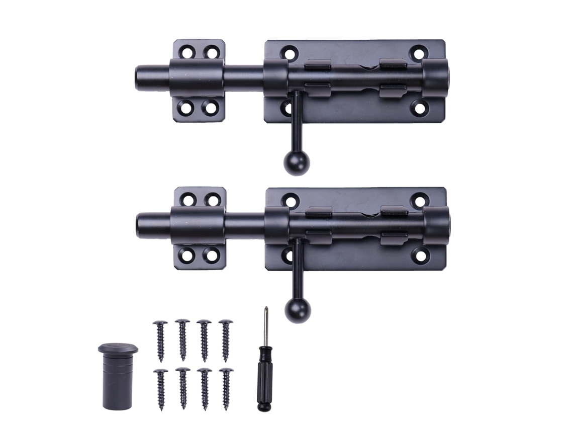 Fechadura De Cilindro Resistente De 6 Com Trava Deslizante, Pacote Com 2, Para Porta Interna, Porta De Galpão, Acabamento Preto Aquaforge