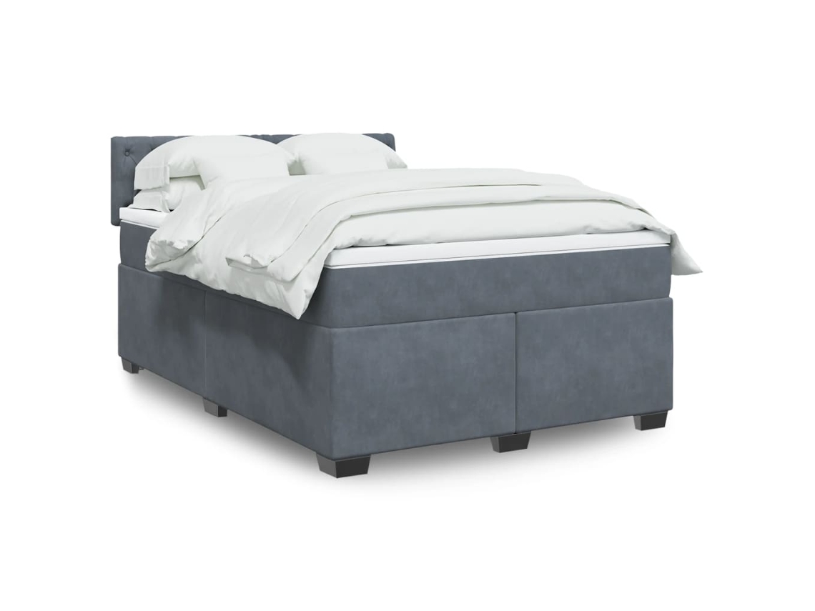 Vidaxl Cama Com Molas/colchão 140x190 Cm Veludo Cinzento-escuro