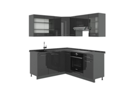 Cozinha Em Ângulo Fame Line, 190x46cm Sem Pt, Alta Brilho Antracite, Antracite, Vicco