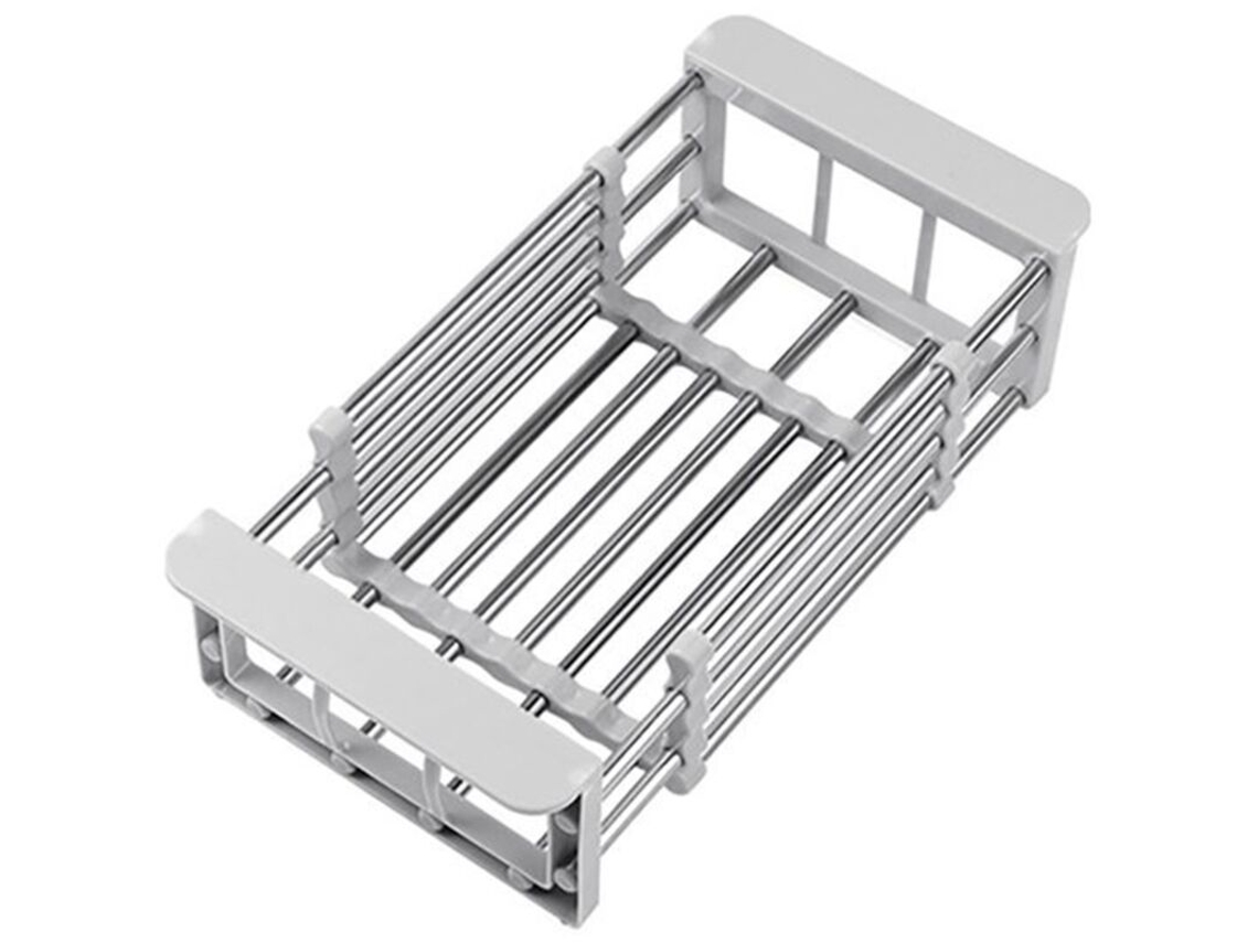 Organizador de cozinha telescópico ajustável em aço inoxidável, escorredor de pratos no chão, bandeja para legumes com - B -aquaforge