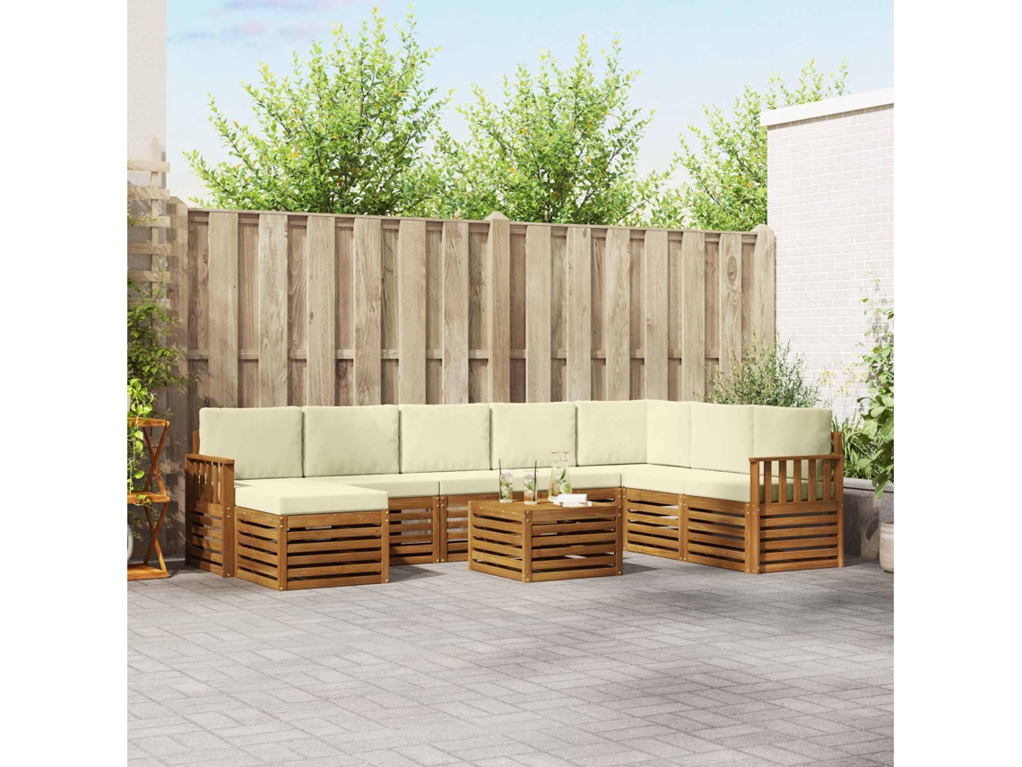 Vidaxl Conjunto De Sofás Para Exterior 9 Pcs Natural E Creme
