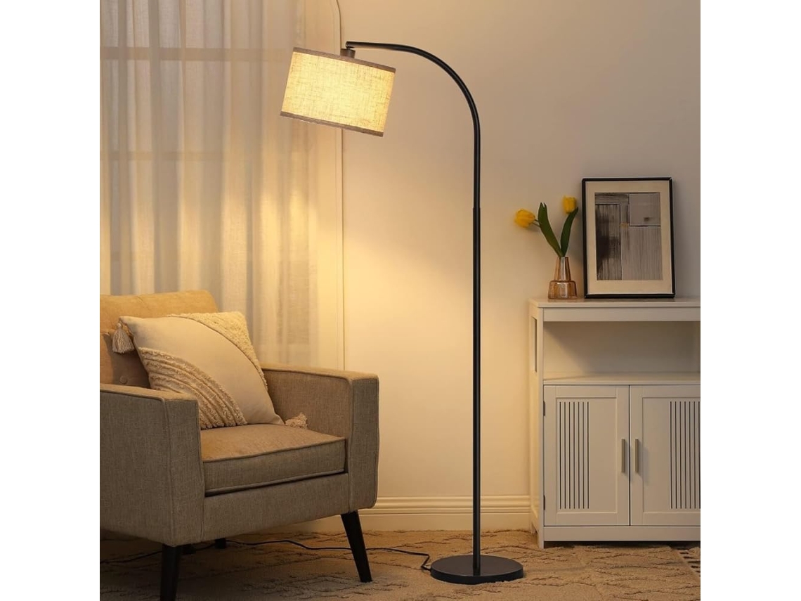 Luminária De Chão Com Cúpula Linho E Haste Flexível, Luminária De Leitura Em Arco Com Intensidade Regulável, 3 Cores De
