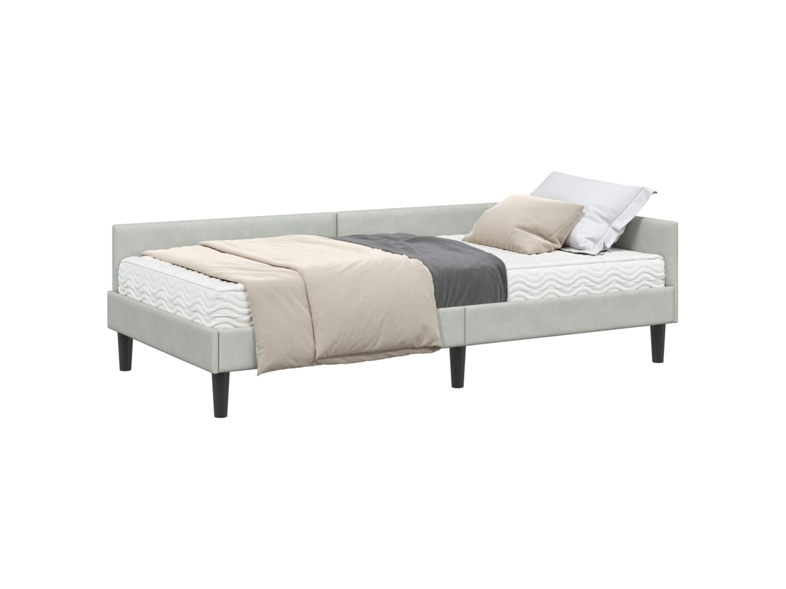SYFAX™ Estrutura de Cama de Canto com Colchão 2 Pcs Cinzento claro