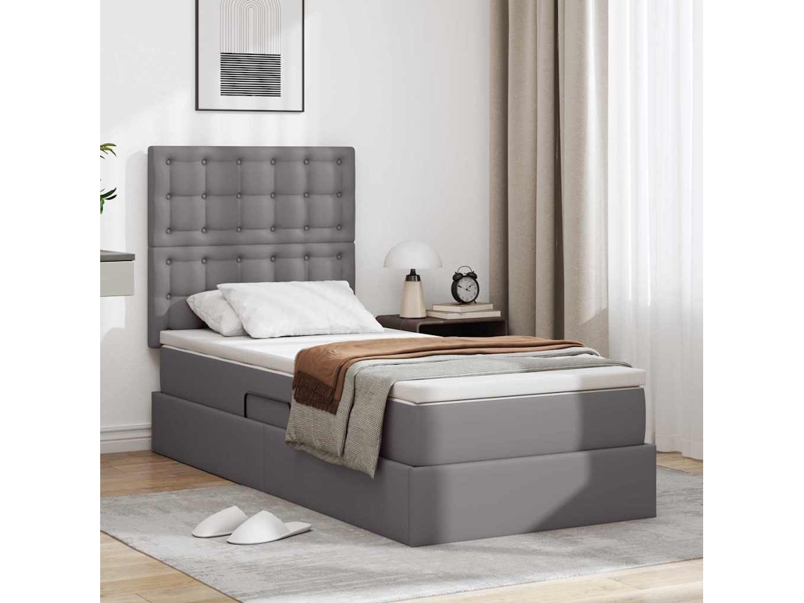 Vidaxl Cama com Armazenamento Cinzeto 90 X 190 Cm Couro Sintético